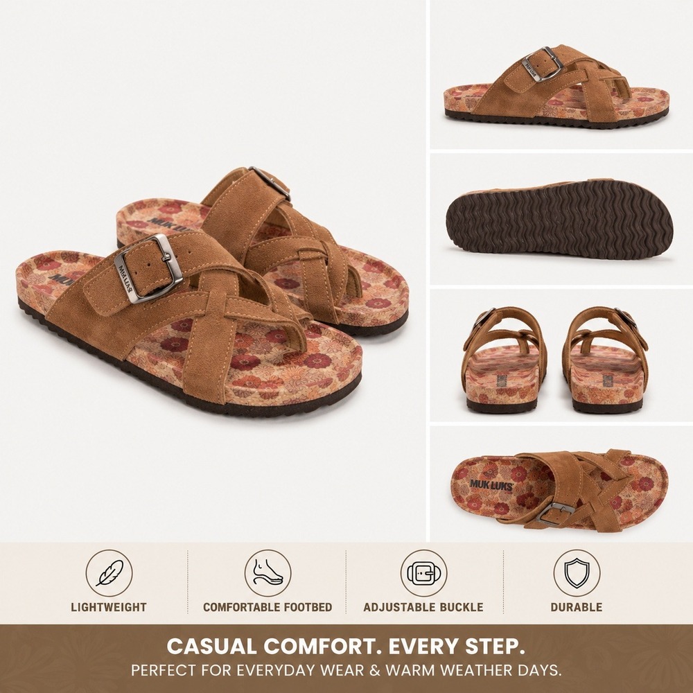 Women's Sandals by Muk Luks Tanner Cognac Suede Size 9 New With Tags